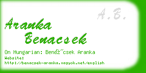 aranka benacsek business card